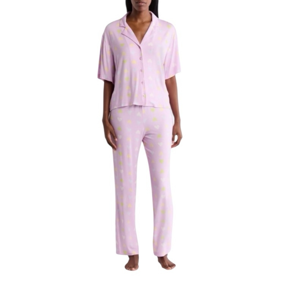 BP. Sleepy Head Pajamas | Pink Colorful Hearts, Women’s Pajama Set